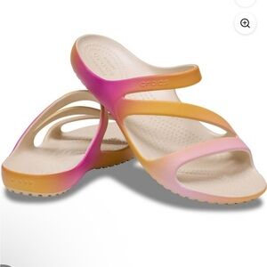 CROCS Kadee II Ombre Slide Pink, Orange Beach Summer Comfy Slide Sandals W SZ 5